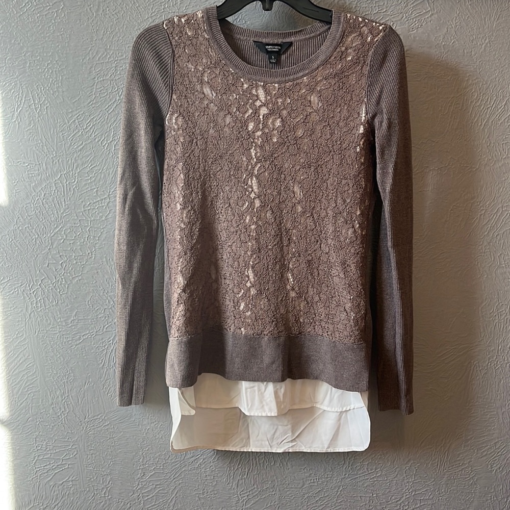 Womens Simply Vera Verawang Sweater w/ Sewn in White Shirt Underneath Size Small